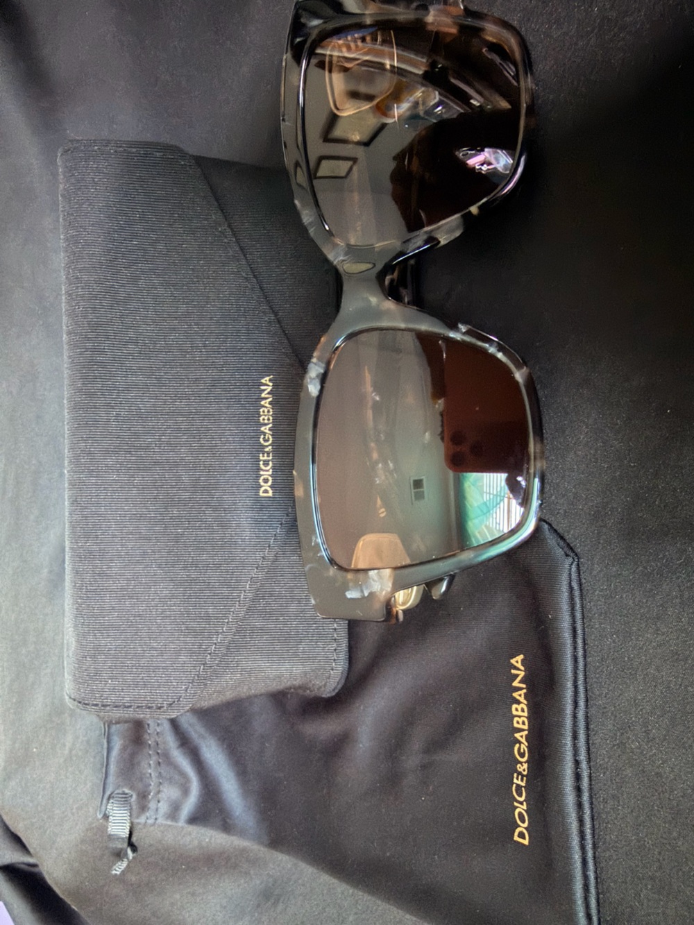 Dolce & Gabbana Black Tortoiseshell Square Sunglasses with Gold Logo Accents